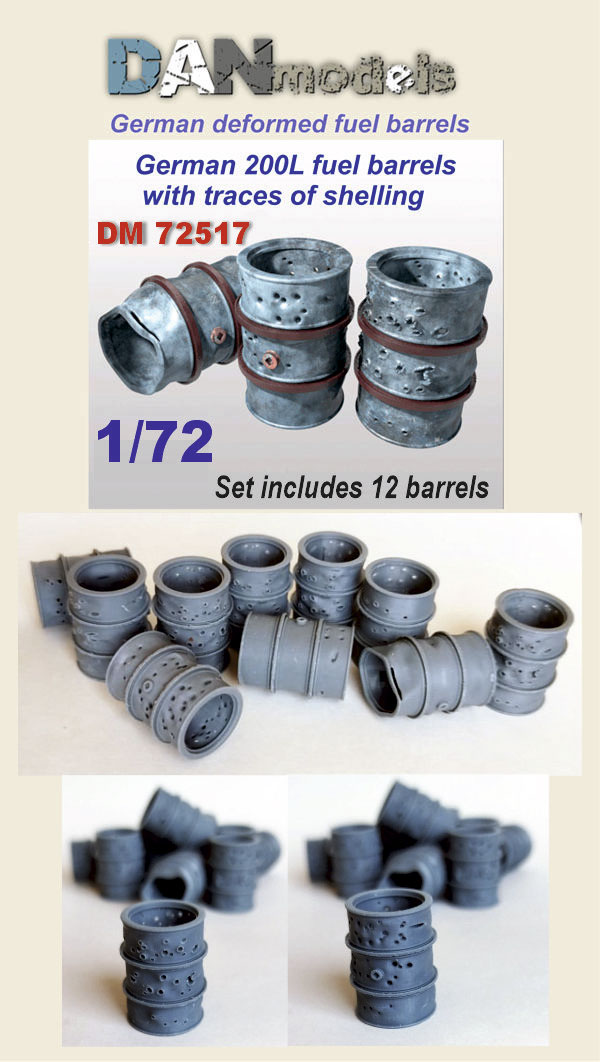 DM 72417 German 200L fuel barrels with traces of shelling. 12 ps